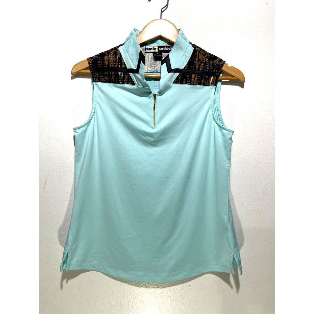 Jamie Sadock performance tennis golf top quarter zip aqua blue women M